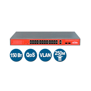 Wi-Tek WI-PS526GV (Неуправляемый коммутатор 24 PoE порта 100Base-TX +  2 Combo 1000Base-T/SFP)